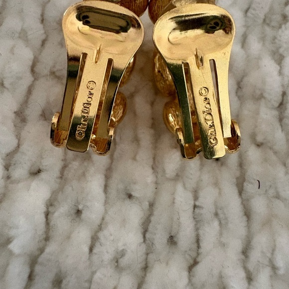 Christian Dior Clip On Gold Tone Half Dome Earrings - Authentic - Picture 2 of 4